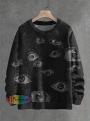 Unisex Fantasy Eyes Print Halloween Crew Neck Casual Sweatshirt Sweater / S