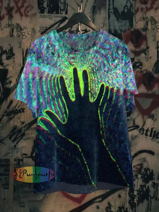 Unisex Fantasy Hand Art Illustration Printed Casual Cotton Short Sleeve T-Shirt Black / S