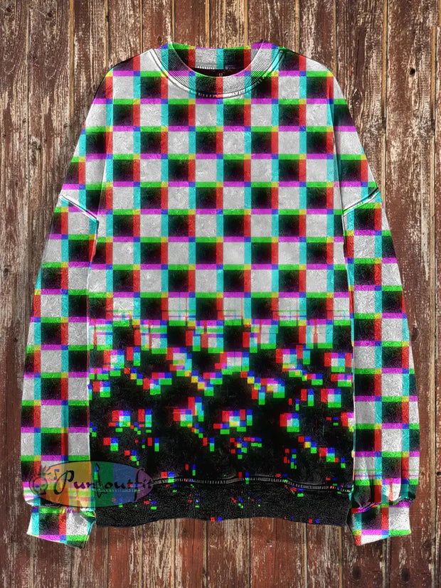 Unisex Fantasy Lattice Print Halloween Crew Neck Casual Sweatshirt Colorful / S