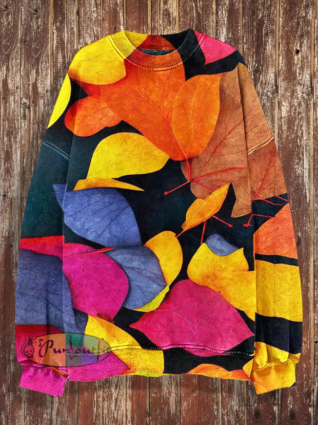 Unisex Fantasy Leaf Print Halloween Crew Neck Casual Sweatshirt Colorful / S