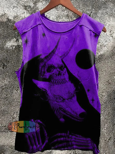 Unisex Fantasy Monster Skull Print Casual Crew Neck Vest Colorful / S