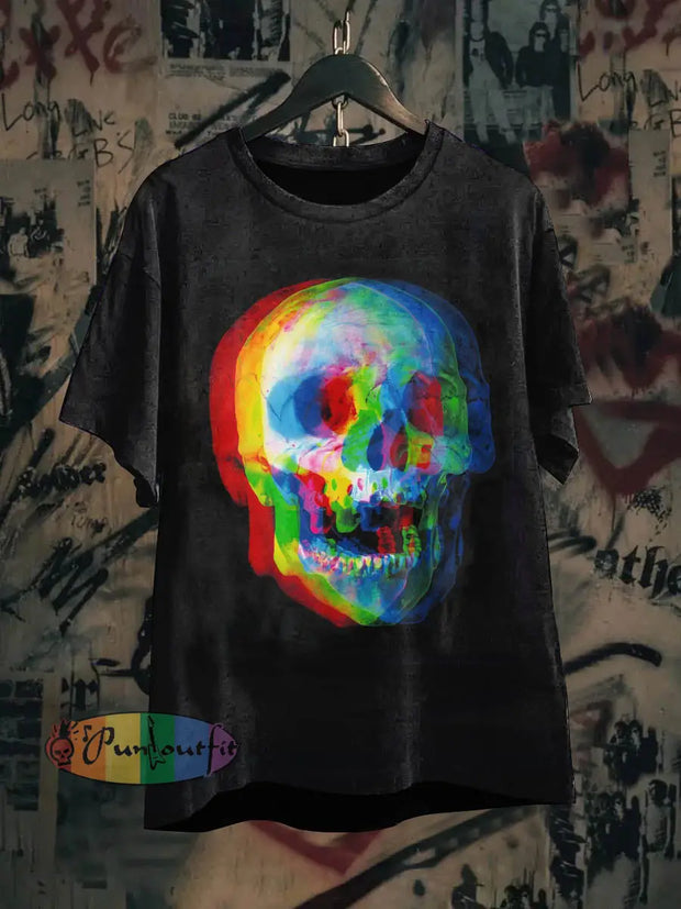 Unisex Fantasy Punk Skull Illustration Print Casual Cotton Short Sleeve T-Shirt Black / S