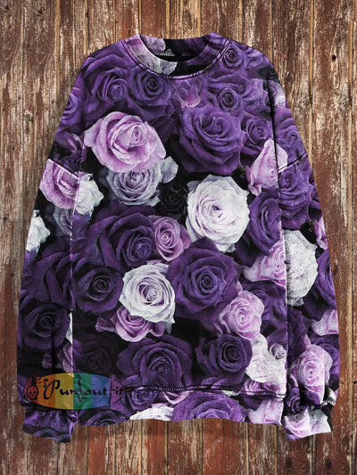 Unisex Fantasy Rose Print Halloween Crew Neck Casual Sweatshirt Colorful / S