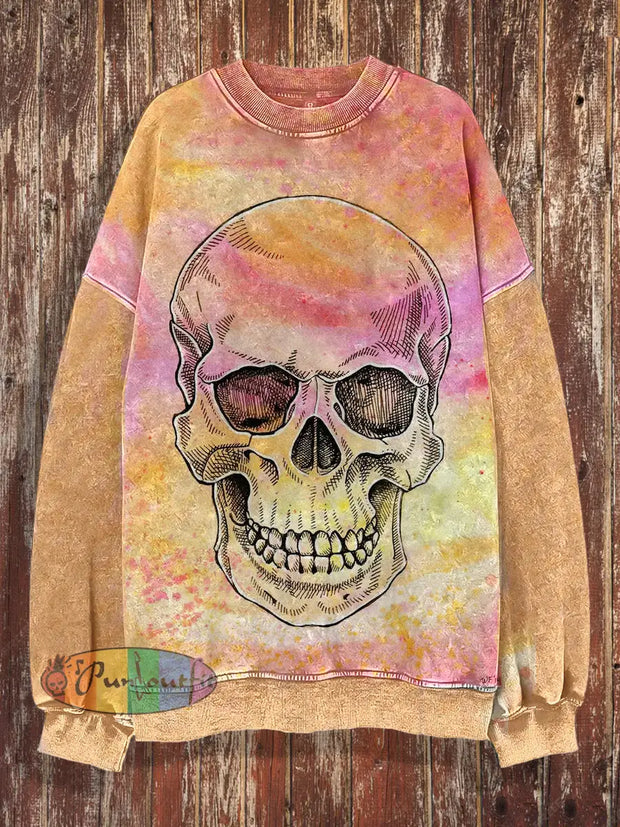 Unisex Fantasy Skull Print Halloween Crew Neck Casual Sweatshirt Colorful / S