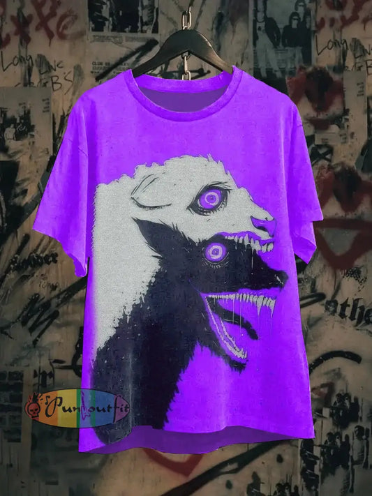 Unisex Fantasy Wolf Art Illustration Print Casual Cotton Short Sleeve T-Shirt Black / S