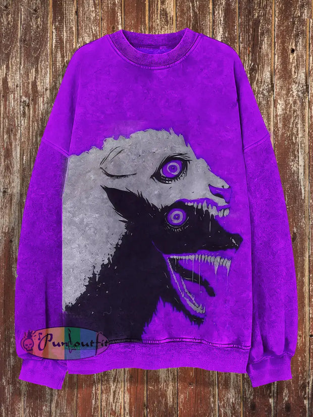 Unisex Fantasy Wolf Art Illustration Print Crew Neck Casual Sweatshirt Colorful / S