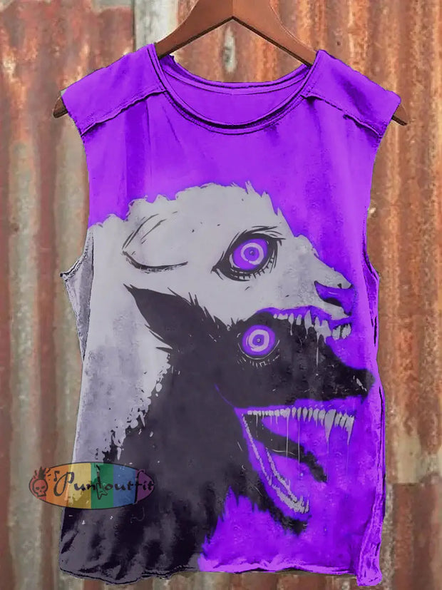 Unisex Fantasy Wolf Art Illustration Print Tank Top Colorful / S