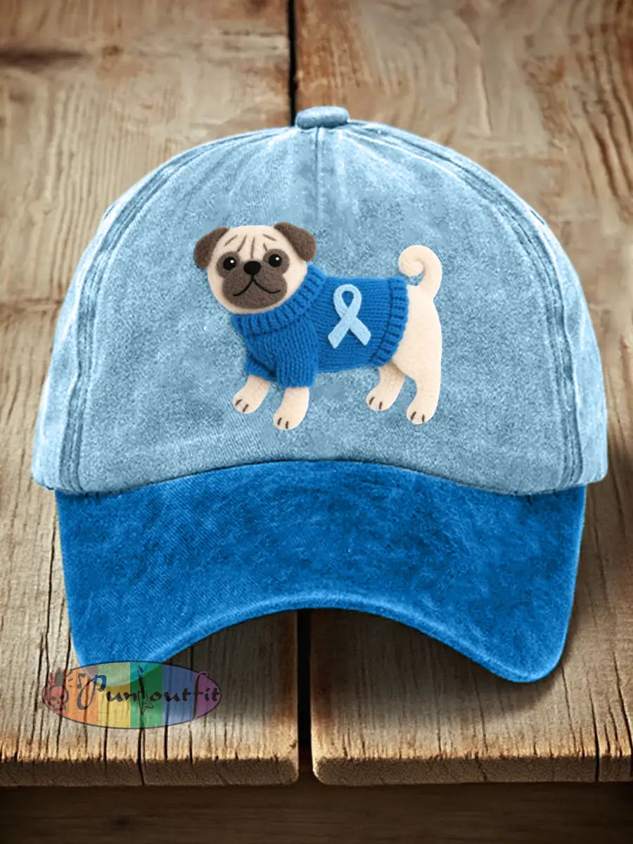 Unisex Felt Art Pug Pattern Hat Blue / ONE