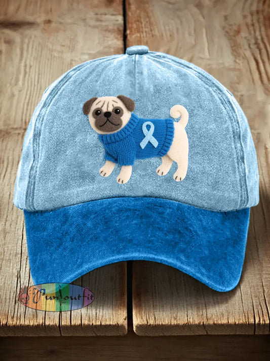 Unisex Felt Art Pug Pattern Hat Blue / ONE
