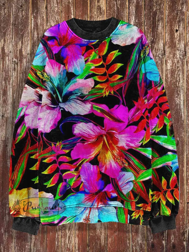 Unisex Floral Print Halloween Crew Neck Casual Sweatshirt Colorful / S