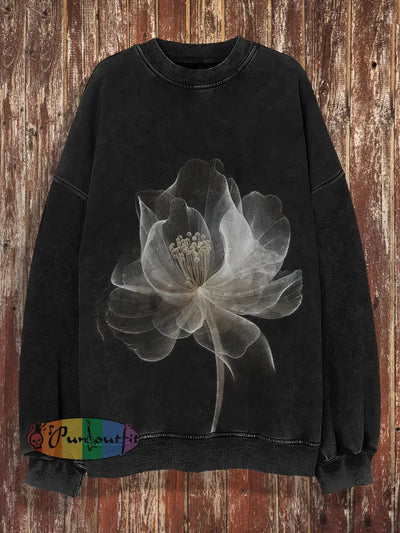 Unisex Flower Print Art Crew Neck Casual Sweatshirt Black / S