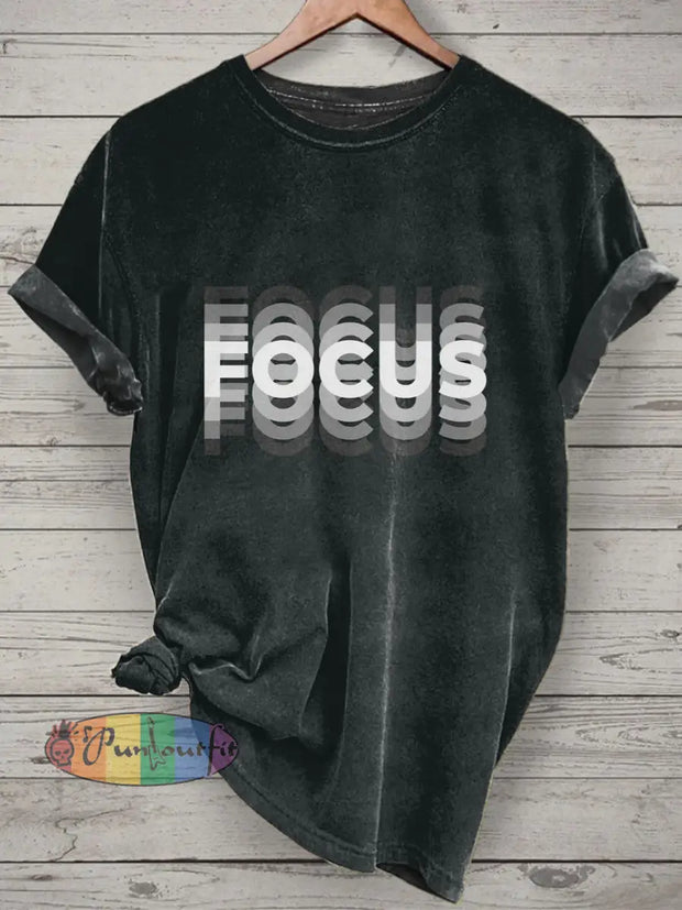 Unisex Focus Printed Vintage Fashion Loose Short Sleeve T-Shirt Black / S