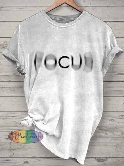 Unisex Focus Printed Vintage Fashion Loose Short Sleeve T-Shirt White / S