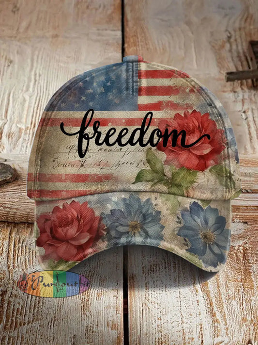 Unisex Freedom Flag Flowers Print Hat As picture / ONE