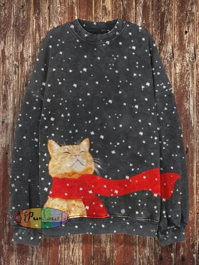 Unisex Funny Cat Print Christmas Crew Neck Casual Sweatshirt Colorful / S