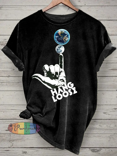 Unisex Funny Gestures Printed Vintage Fashion Loose Short Sleeve T-Shirt Black / S