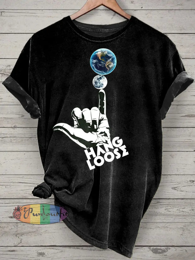Unisex Funny Gestures Printed Vintage Fashion Loose Short Sleeve T-Shirt Black / S