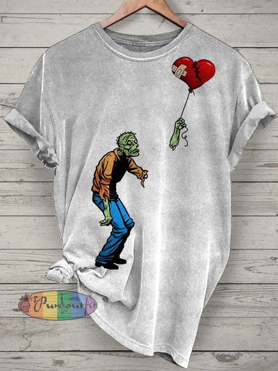 Unisex Funny Skeleton Printed Vintage Fashion Loose Short Sleeve T-Shirt White / S