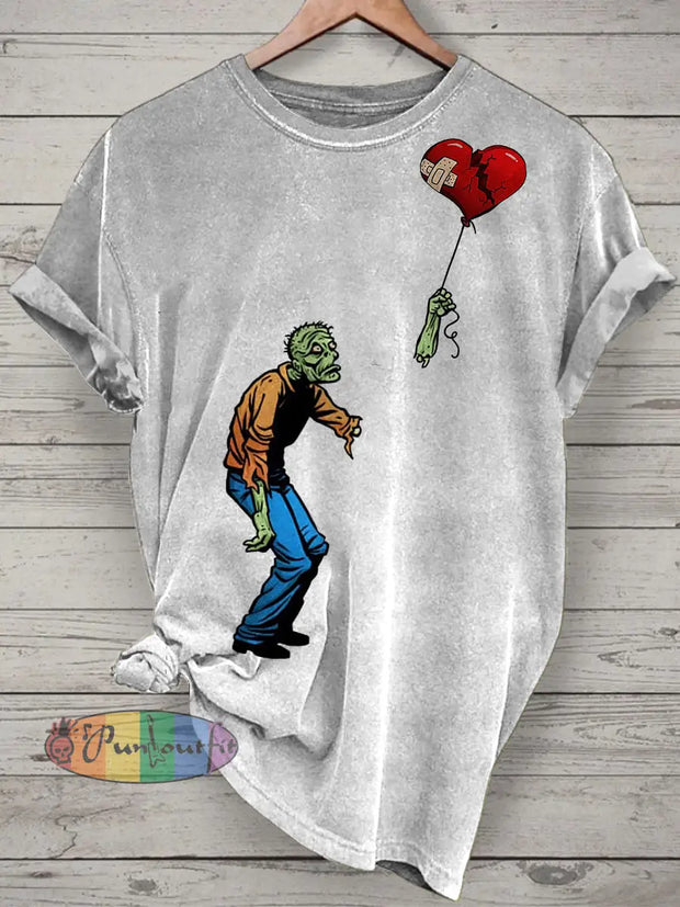 Unisex Funny Skeleton Printed Vintage Fashion Loose Short Sleeve T-Shirt White / S