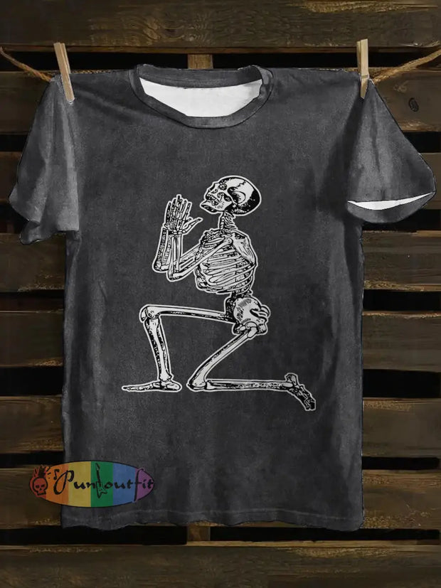 Unisex Funny Skull Painting Print Punk Casual Short Sleeves T-Shirt Black / S