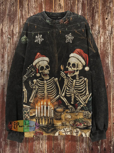 Unisex Funny Skull Print Christmas Crew Neck Casual Sweatshirt Colorful / S