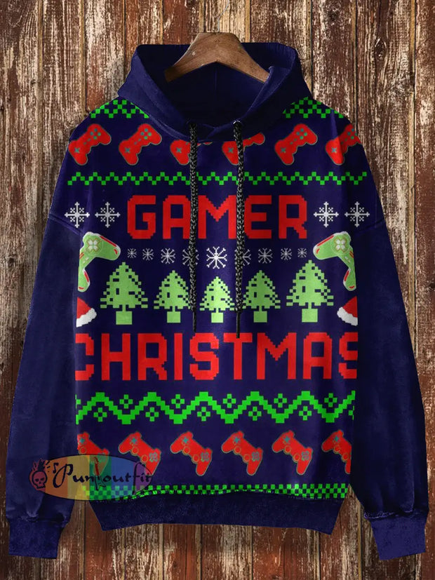 Unisex Gamer Chrismas Print Halloween Casual Hooded Sweatshirt Black / S