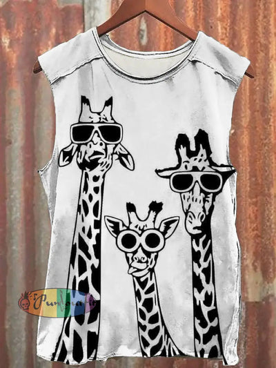 Unisex Giraffe Printed Casual Vest White / S