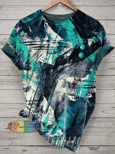 Unisex Graffiti Art Printed Vintage Fashion Loose Short Sleeve T-Shirt Lake Green / S