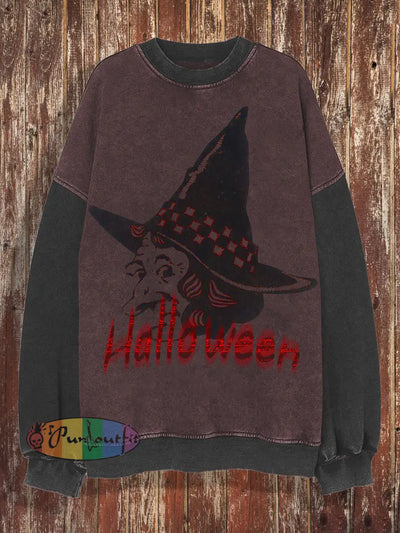 Unisex Halloween Retro Printed Round Neck Casual Long Sleeved Sweatshirt Deep Red / S