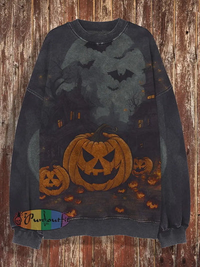 Unisex Halloween Round Neck Retro Fashionable Loose Long Sleeved Sweatshirt Dark Gray / S