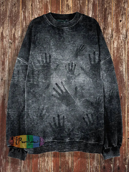 Unisex Hands Print Halloween Crew Neck Casual Sweatshirt Black / S