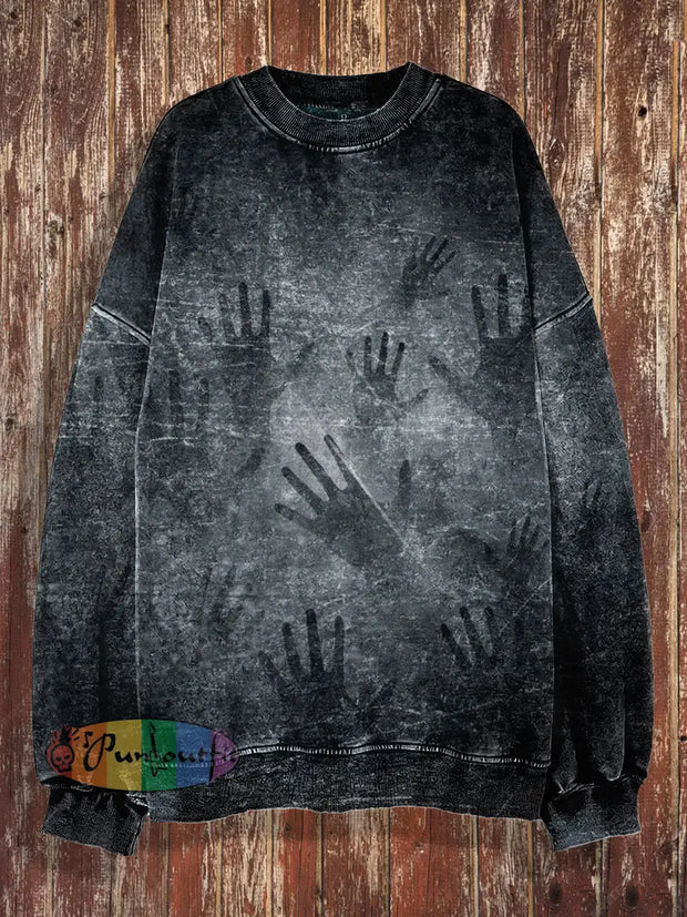 Unisex Hands Print Halloween Crew Neck Casual Sweatshirt Black / S