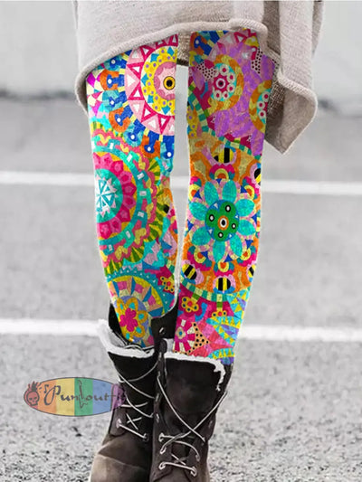 Unisex Hippie Floral Art Abstract Print Casual Leggings As Picture / S