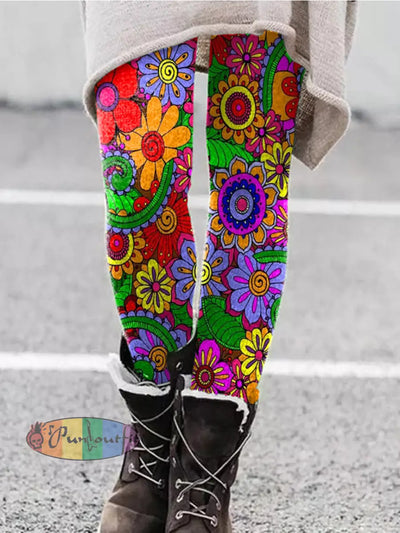 Unisex Hippie Floral Art Abstract Print Casual Leggings As Picture / S