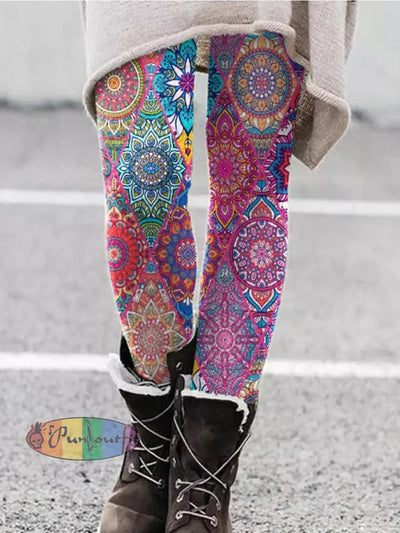 Unisex Hippie Floral Art Abstract Print Casual Leggings Pink / S