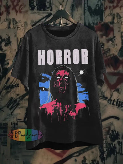 Unisex Horror Art Illustration Print Casual Cotton Short Sleeve T-Shirt Black / S