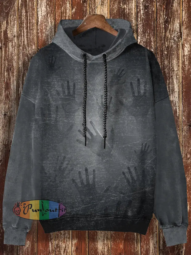 Unisex Horror Hand Print Halloween Casual Hooded Sweatshirt Black / S