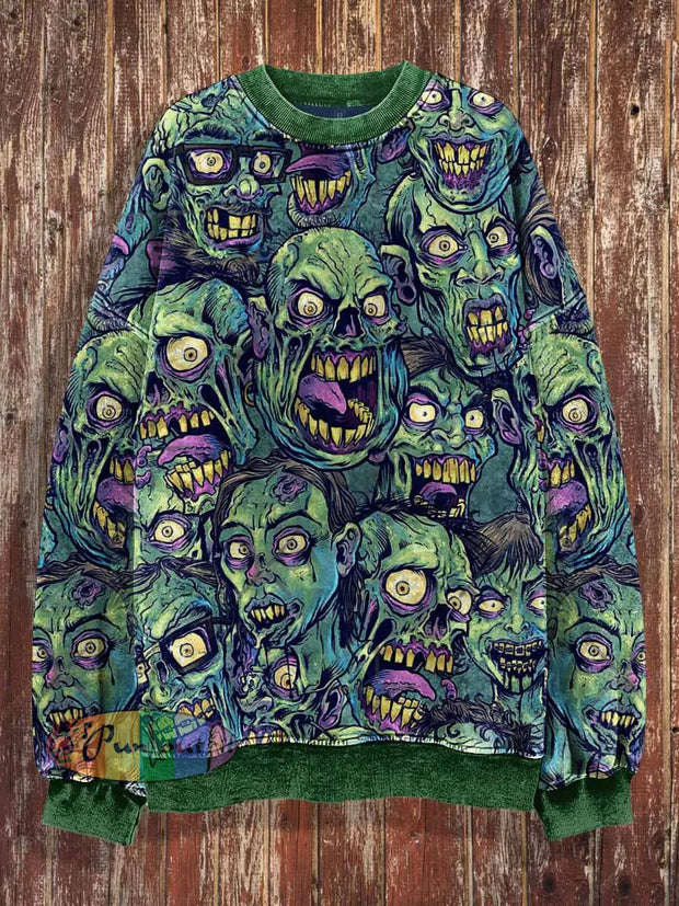 Unisex Horror Print Halloween Crew Neck Casual Sweatshirt Colorful / S