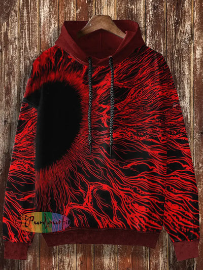 Unisex Horror Pupil Print Halloween Casual Hooded Sweatshirt Red / S