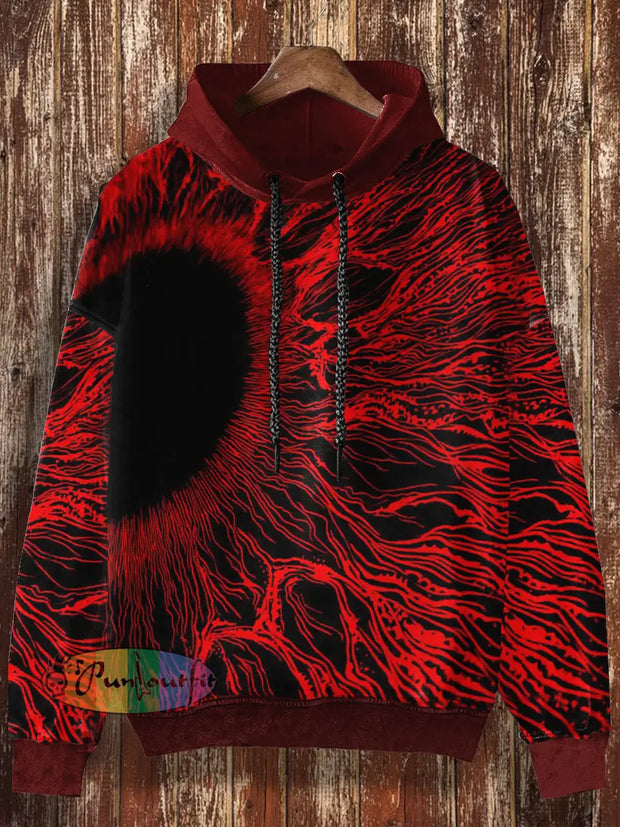 Unisex Horror Pupil Print Halloween Casual Hooded Sweatshirt Red / S