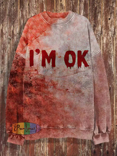 Unisex I`m Ok Print Halloween Crew Neck Casual Sweatshirt Colorful / S