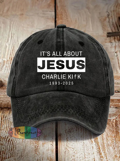 Unisex It’s All About Jesus R.I.P Charlie Kirk Hat Black / ONE