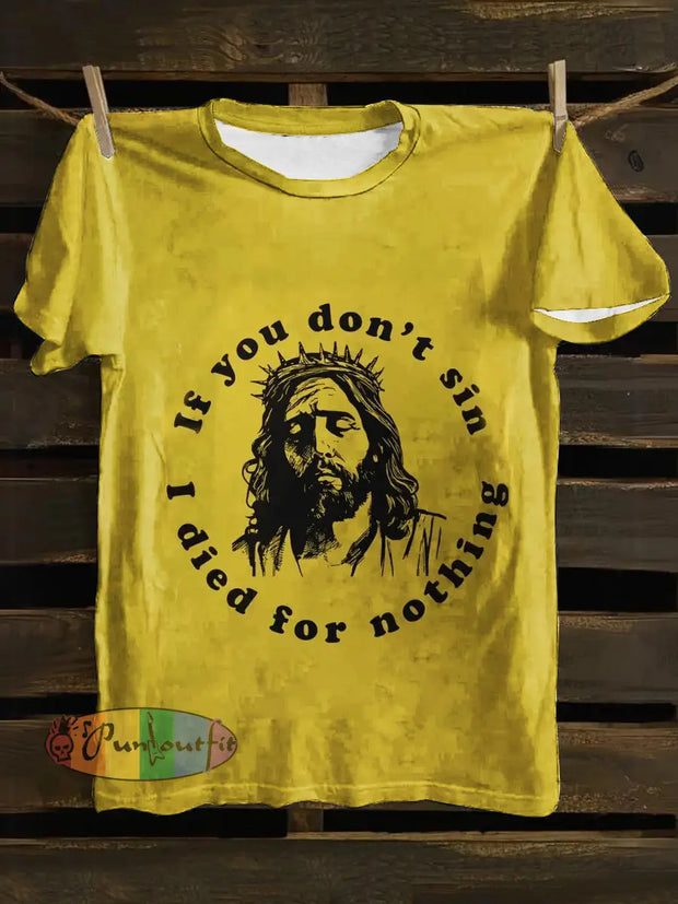 Unisex Jesus Print Punk Casual Short Sleeves T-Shirt Yellow / S