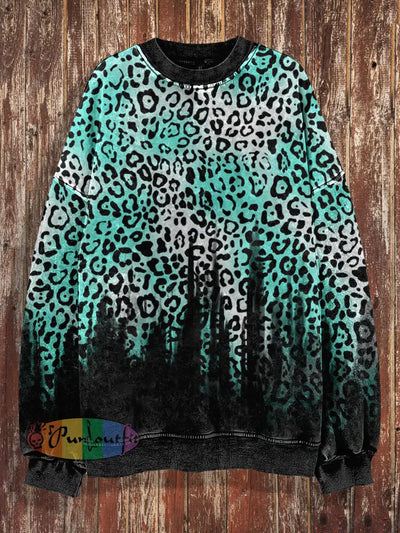 Unisex Leopard Print Halloween Crew Neck Casual Sweatshirt Green / S