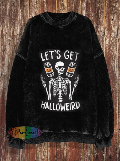 Unisex Let`s Get Halloweird Print Halloween Crew Neck Casual Sweatshirt Black / S