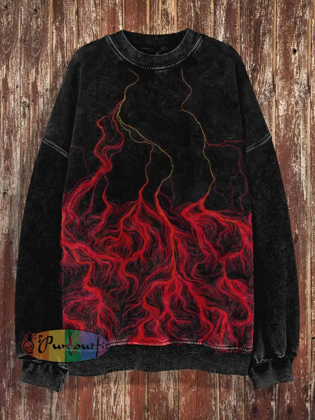 Unisex Lighting Print Halloween Crew Neck Casual Sweatshirt Red / S