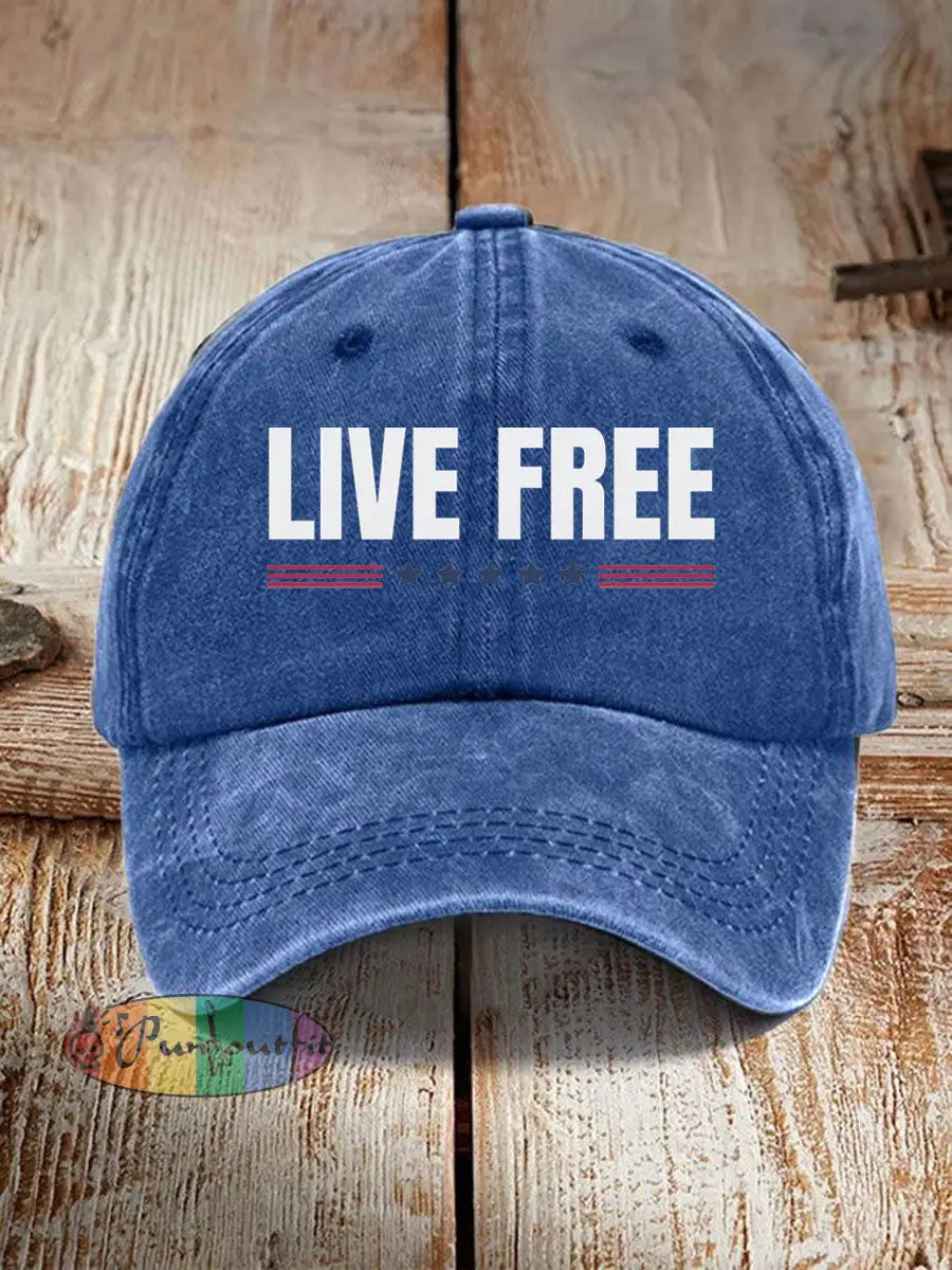 Unisex Live Free Print Hat Blue / ONE