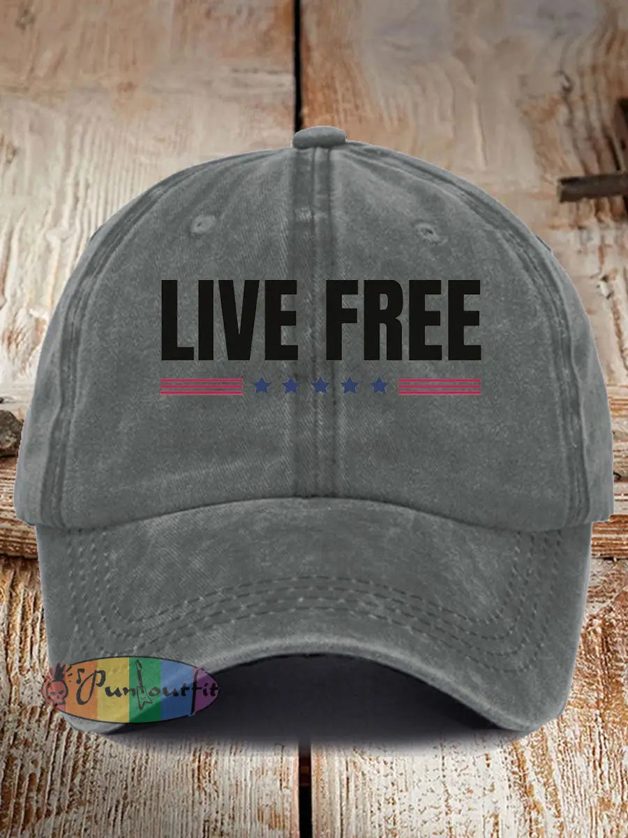 Unisex Live Free Print Hat Light Gray / ONE