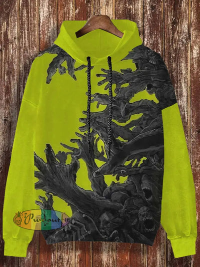 Unisex Madman Print Halloween Casual Hooded Sweatshirt Yellow / S