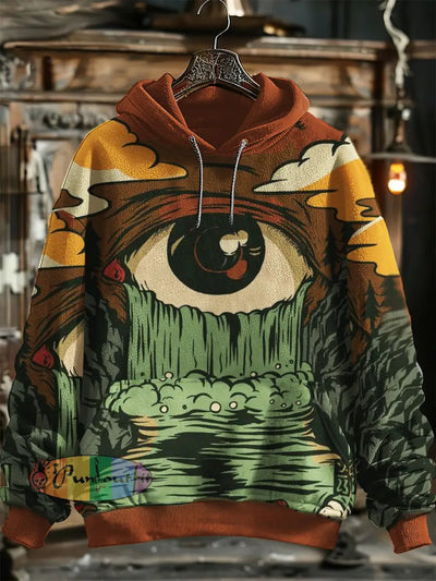 Unisex Magic Eye Print Halloween Hooded Sweatshirt With Pocket Colorful / S